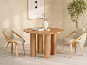 DESIGNERSKI DĘBOWY OKRĄGŁY STÓŁ 120 CM NA KOLUMNOWYCH NOGACH SAVONA