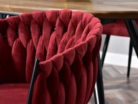 fotel rosa bordowy welur, podstawa czarny