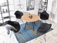 Designerski okrągły stół drewniany EMT WOOD jesion-czarny - w aranżacji z krzesłami MPA ROD TAP