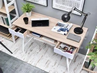 Nowoczesne biurko pod komputer GAVLE biale-sonoma - praktyczne szuflady
